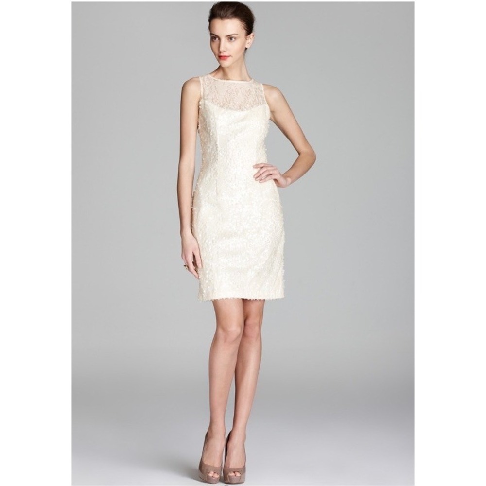 Sue Wong Ivory Beaded Sleeveless Cocktail‎ Bridal Dress Boat Neck Sweetheart 2